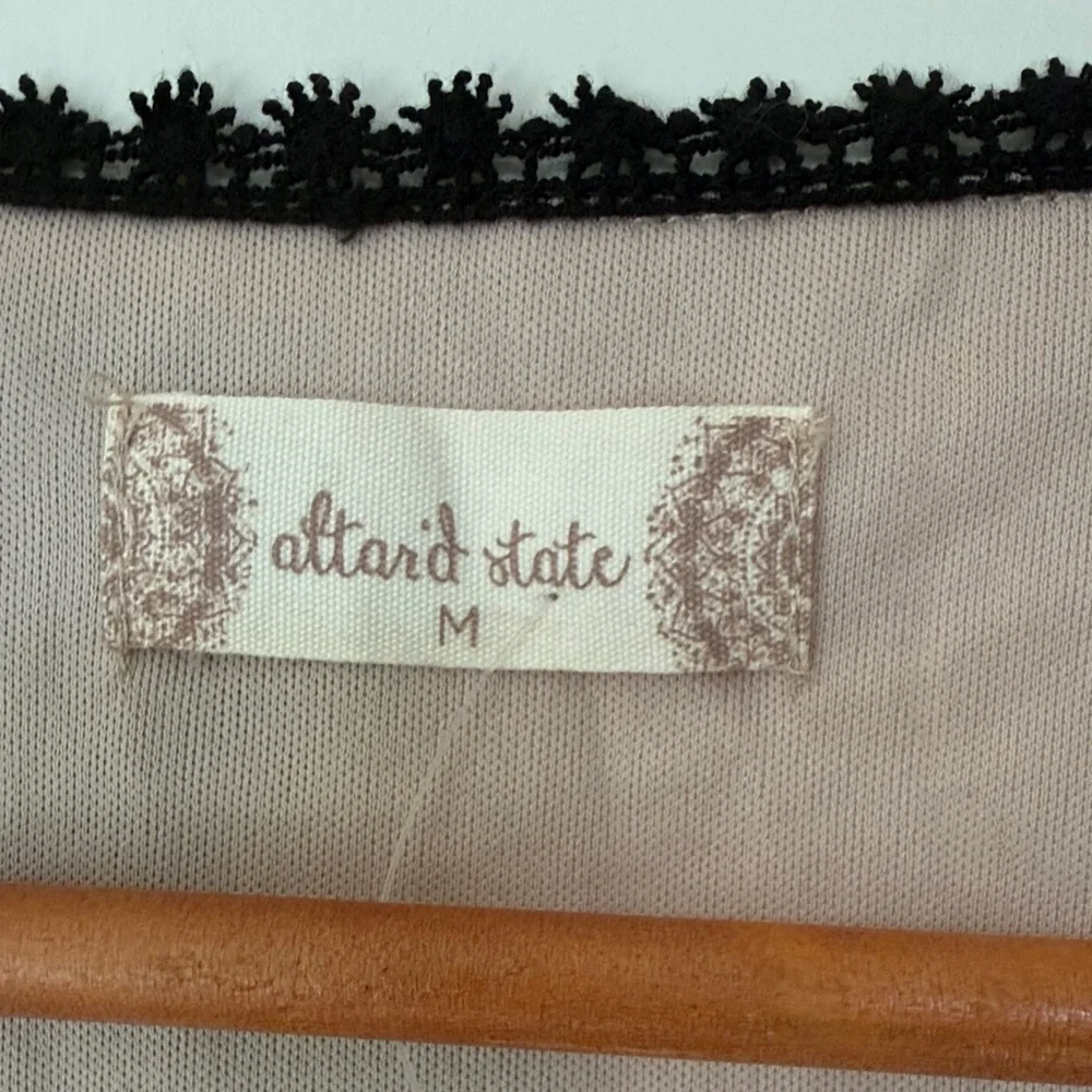 Altar'd State Black Floral Embroidered Sheer V-Neck Crop Top on Nude - Picture 2 of 7